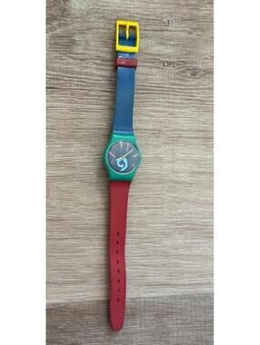Vintage Swatch Gambela Watch LG102  1986  Lady Red Green Yellow New Battery